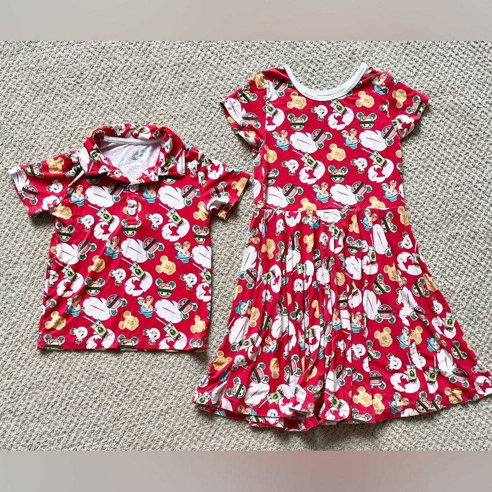 Aloha Made Baby Red Hawaiian Snack Dress and Shirt Set Bundle